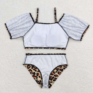 Girls Leopard Animal Print Two-Piece Bikini Set Breathable Nylon/Cotton Kids Summer Beach Swimsuit - Product Image 2