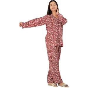 Printed Sleepwear Set 100% Cotton Long Sleeve Shirt and <b>Pants</b> Breathable Lightweight Summer Night Suit Loungewear - Product Image 3