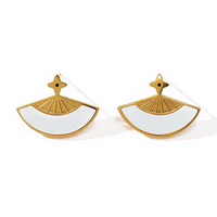 Boucles d'oreilles clous éventail en émail blanc en acier inoxydable plaqué or 18 carats Ivanda Trendy, breloque étoile, bijoux géométriques tendance, étanches