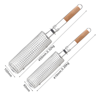 Vente chaude 2 pièces 304 panier de gril roulant de nidification extérieur en acier inoxydable avec manche en bois