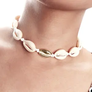 N10 Handmade Fashion Hawaii Beach Boho Adjustable String Women's Natural Cowrie Sea Shells Necklace