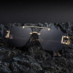 Lunettes de soleil sans monture Polo Haus pour femme, en métal, verres PC UV400, noires, vente en gros transfrontalière - Product Image 2