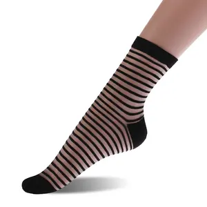 2023中国廉价送货袜子供应商时尚透气女性透明水晶蕾丝弹力短踝袜