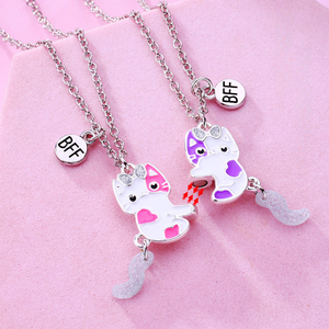 Kalung Liontin Kucing Pink Ungu Trendi untuk Wanita dan Remaja Putri, Kalung Hewan dengan Daya Tarik Magnetik, Aksesoris Perhiasan <span class=keywords><strong>BFF</strong></span> - Product Image 3