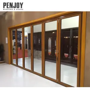 Penjoy Wood Patio Exterior Bi-fold Doors Double Glazing Solid Sliding Folding Door