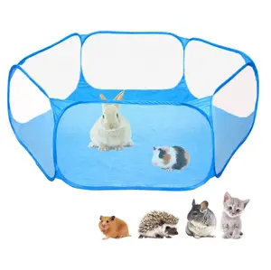 Corralito transparente transpirable para mascotas, cerca de patio portátil para animales pequeños, para conejillos de indias, conejos y hámster