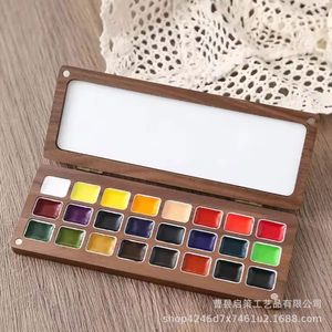 Caja de pintura de acuarela de madera maciza, 18 colores, tapa magnética, set de arte para manualidades infantiles - Product Image 1