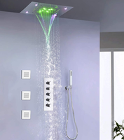 Système de douche thermostatique chromé en laiton avec pommeau de douche cascade LED 14x20 pouces, barre de douche coulissante pour spa et salle de bain