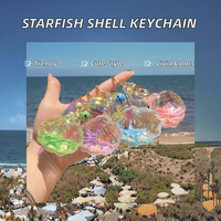 Porte-clés créatif en plastique en forme d'étoile de mer et de coquillage, pendentif tendance à paillettes liquides, souvenir, accessoires pour voiture et sac