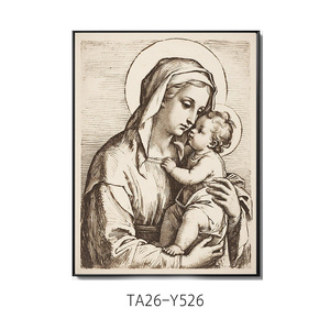 Art mural vintage : Croquis de la <span class=keywords><strong>Vierge</strong></span> Marie et de l'Enfant, ton sépia, impression sur <span class=keywords><strong>toile</strong></span> religieuse, décoration chrétienne classique encadrée - Product Image 6
