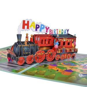 MOHAMM Set di buste per biglietti d'<span class=keywords><strong>auguri</strong></span> pop-up 3D a forma di treno, per biglietti d'<span class=keywords><strong>auguri</strong></span> di buon <span class=keywords><strong>compleanno</strong></span>, per amici, bambini, studenti, regalo - Product Image 1