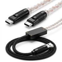 Kabel Keyboard & Mouse 2-in-1 Tipe-C dengan Kawat Nilon Terjalin, Pengisian Daya & Data yang Tahan Lama, Colokan RGB Aviation untuk Earphone & Komputer