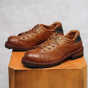 High-quality Designer Business <b>Shoes</b> Casual Leather <b>Shoes</b> Horsehide Vintage Round-toe Lace-up <b>Height</b> <b>Increasing</b> Breathable - Product Image 1