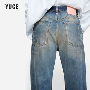 جينز رجالي جديد مخصص بتصميم عصري، غسيل صبغي يدوي، قصة مستقيمة، جينز رجالي بمظهر قديم، خصر متوسط الارتفاع - Product Image 5