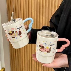 Nouvelle tasse en céramique grande capacité pour l'été avec couvercle et paille - Coffret cadeau avec boîte et paille - Product Image 3