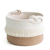 Petits paniers de rangement tissés panier en corde de coton pour couches, couvertures, magazines et clés, joli conteneur de décoration de pépinière à pompons