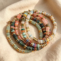 Perles plates rondes artisanales multicolores en pierre naturelle, bijoux de collection culturelle, motifs animaliers, style art populaire West Lake CC