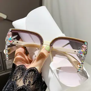New Candy Colorful Vintage Rhinestone Frameless Sunglasses Oversize Square New Sunglasses With Bling Crystals