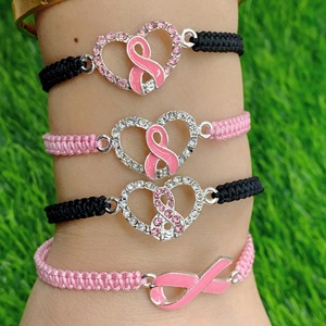 KJL-BD5159 En Gros Fabriqués À La Main en <span class=keywords><strong>macramé</strong></span> bracelet ruban de sensibilisation au cancer du sein signe bracelet - Product Image 1