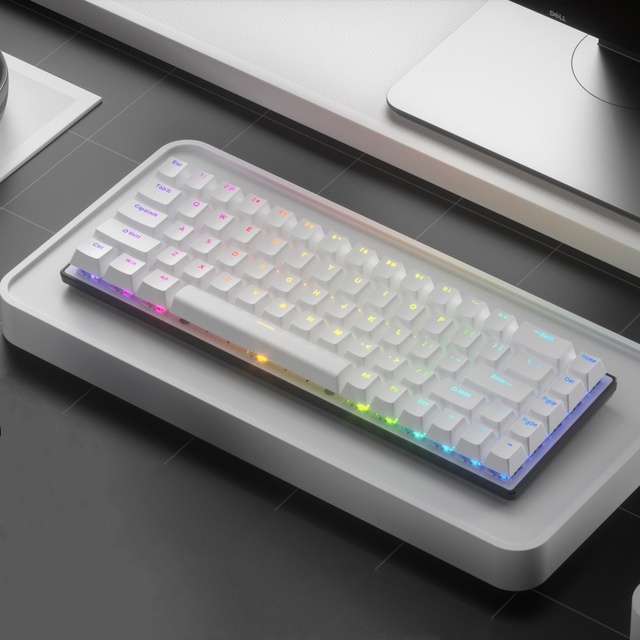 HX-JX04 Wholesale White 68-key Wired 2.4G BT Multi-mode Gaming Mechanical Keyboard with RGB Backlight and Hot-Swap