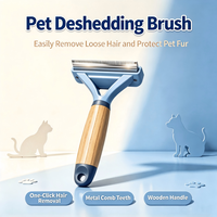 Brosse à poils pour animaux de compagnie avec manche en bois, peigne en acier inoxydable pour chiens et chats, élimine les poils lâches et le sous-poil