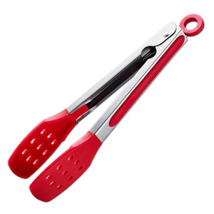 Plump Stainless Steel Silicone Tongs With Round Hole Scraper For BBQ Grilling Steak Bread Buffet Heat Resistance - Product Image 5
