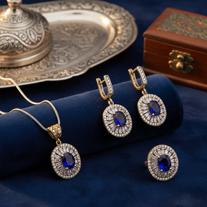 Conjunto de Joyería Auténtica con Piedras Preciosas de Zafiro, Hecho a Mano en Turquía, Conjunto Auténtico al por Mayor, Joyería de Plata de Ley 925 - Product Image 3