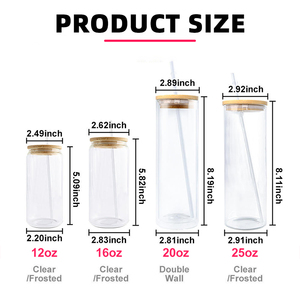 Almacén de EE. UU. Disponible 12oz 16oz Transparente Esmerilado Sublimación Espacios en blanco Tarro de vidrio Lata de <span class=keywords><strong>cerveza</strong></span> Taza de vidrio con tapa de bambú y pajita - Product Image 2