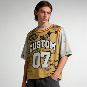 Camiseta de Hombre de Algodón 100% con Logotipo Bordado e Impreso, Corte Holgado y Extra Grande, Manga Corta, Estilo Desgastado - Product Image 2