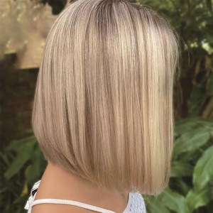 Perruques Bob Blond Platine Cheveux Raides avec Racines Foncées Balayage Court Brunette Cheveux Humains Vierges de Haute Qualité Perruque Lace avec Baby Hair - Product Image 1