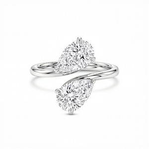 Premium Fine Jewelry <b>Ring</b> with Dual Pear Brilliant Cut Lab Created Diamonds Luxury Engagement <b>Ring</b> for Modern Women - Product Image 2