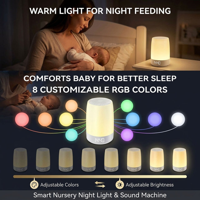 Natural Sound Speaker White Noise Machine 7 Colors Night Light 32 Soothing Sounds App Controlled Sleeping Aid Household