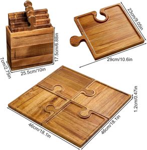 <span class=keywords><strong>Plateau</strong></span> <span class=keywords><strong>de</strong></span> service en bois en forme <span class=keywords><strong>de</strong></span> puzzle emboîtable pour charcuterie, avec poignée et porte-verre à vin - Product Image 6