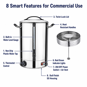 Hervidor Eléctrico Inalámbrico Comercial con Aislamiento Térmico de Acero Inoxidable, Capacidad de 30L, Protección Contra Ebullición en Seco y Apagado Automático - Product Image 3