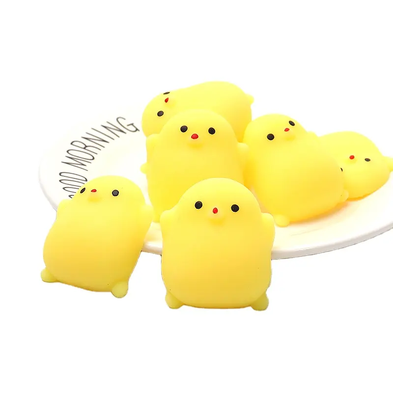 아마존은 잘 판매 도매 만화 노란색 치킨 짜기 장난감 TPR 귀여운 미니 치킨 까다로운 환기 장난감