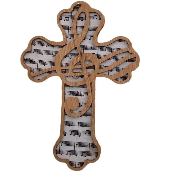 حرف خشبية موسيقية صناعة يدوية من G Clef لهدايا محبي الموسيقى لوحة مرسومة بصليب خشبي على الحائط