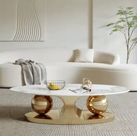 Ensemble table basse moderne dorée de luxe au design italien, mobilier de maison avec plateau en marbre, table centrale extensible pour le salon