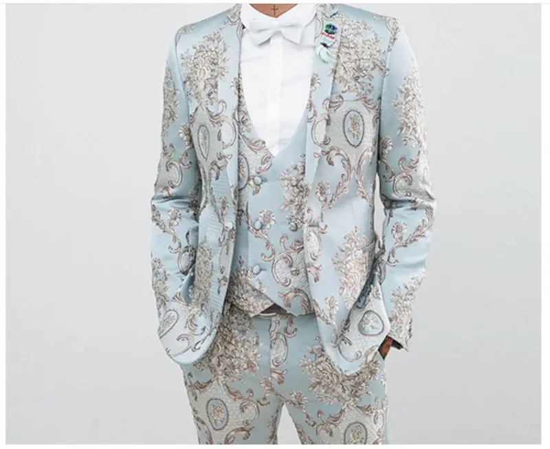 Tailor-made Elegant Royal Blue Men's Suit Pant Jacquard Garment Fabrics Luxury Silk Fabric Women Girl Dess Embroidery 3D Oem 145