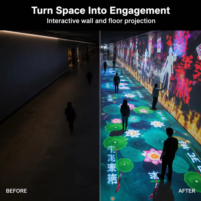 Indoor Interactive Projection Decoration Interactive Projector System Immersive Romantic Flower Sea Wall Projection