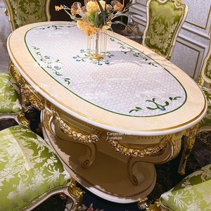 Châu Âu Pháp Phong Cách Rắn Gỗ Khắc Hình Bầu Dục Bàn Ăn Với Ghế Kết Hợp Thân Thiện Với Môi & Bền Cho Biệt Thự Căn Hộ - Product Image 5