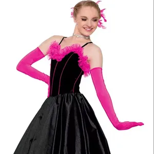 Kızların siyah spandex dans leotard pembe askıları dans giyim lirik sahne performansı latin giyim dans kostümü