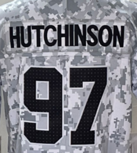 เสื้ออเมริกันฟุตบอลลายพรางใหม่ปี 2025 รุ่น Salute-to-Service แบบเย็บติด ดีทรอยต์ หมายเลข 97 ฮัทชินสัน หมายเลข 14 เซนเดอร์ส หมายเลข 20 แก๊บส์ หมายเลข 26 กอฟฟ์ - Product Image 2