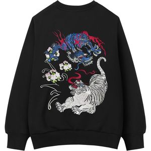 Sudadera de Cuello Redondo con Bordado de Dragón y Tigre para Hombre FOXA, Sudadera Tejida con Bordado a Mano - Product Image 1