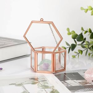 Caja de Joyería de Vidrio y Latón Dorado de Estilo Nórdico Moderno, Organizador de Maquillaje Cosmético de Escritorio, Contenedor Hexagonal para Adornos, Decoración de Mesa - Product Image 4