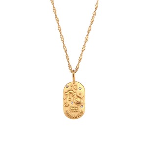 Collier pendentif en acier inoxydable plaqué or 18 carats avec chaîne à maillons, motif horoscopes en zircon, idéal pour les anniversaires (vente en gros) - Product Image 6