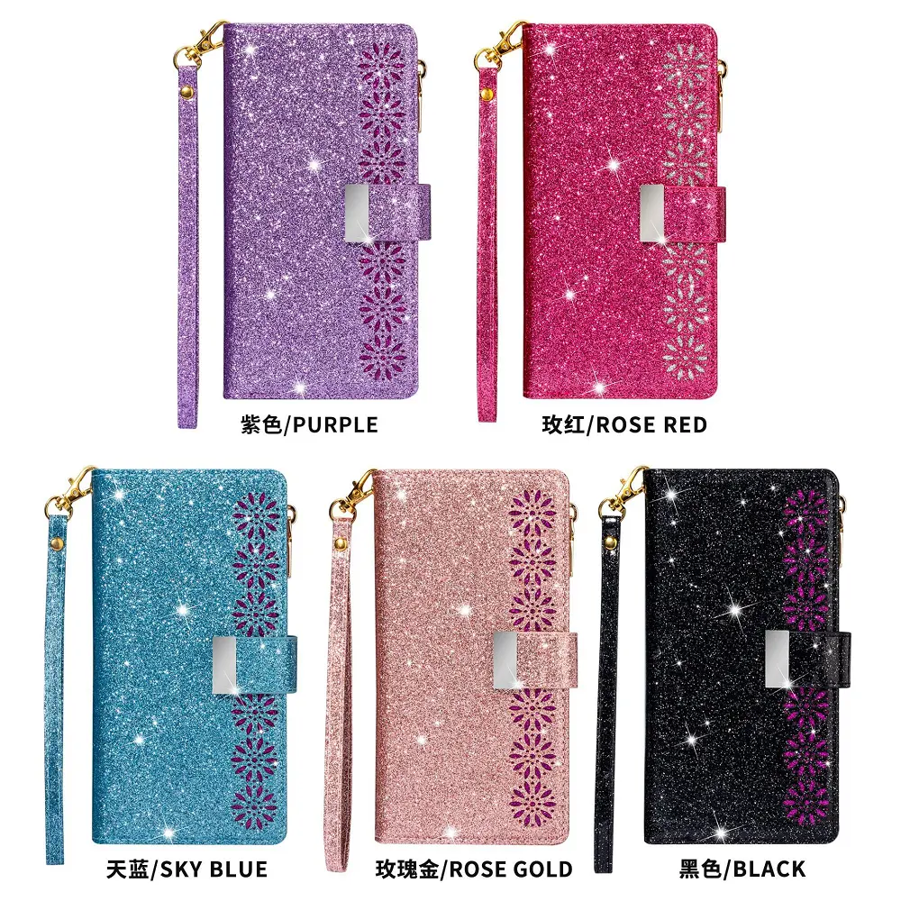 For iPhone 12 Case Glitter Laser Luxury Leather Flip Cases For iPhone 12 11 Pro Max Wallet Card Slots Magnetic Phone Cover