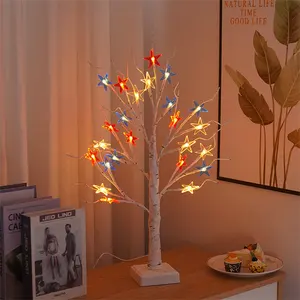 60cm Patriotic Tree Light with White Red Blue Star 3AA battery /USB powered for 4th of July Decor Light for Independence Day