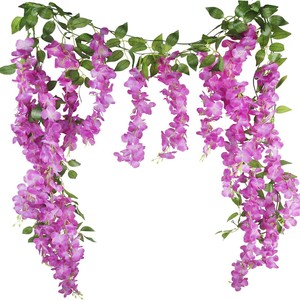 Guirnaldas de glicinia artificial Gian, flores de seda moradas, decoración colgante para bodas, hogar y uso en exteriores. - Product Image 4