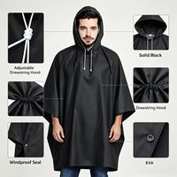 Poncho de pluie unisexe de qualité supérieure, capuche réglable avec cordon de serrage, boutons-pression, coupe-vent, EVA, noir, bleu royal