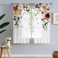 Rideaux Voilages Floraux – Lot de 2 Panneaux – Élégants Rideaux en Mousseline Imprimés Fleurs Jaunes Printanières pour Chambre ou Salon